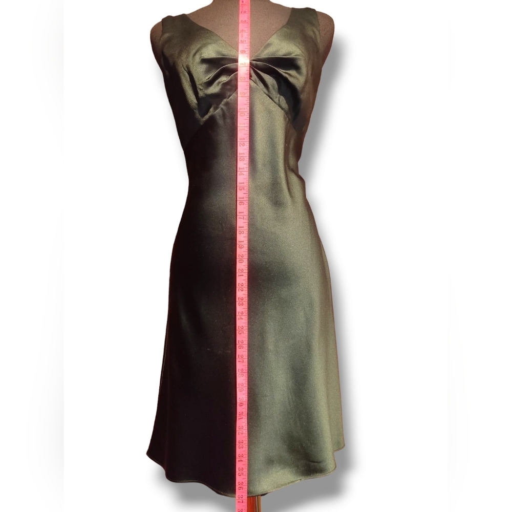Satin dress with embroidery. Size 10. Plunging Neckline. - Picture 10 of 12